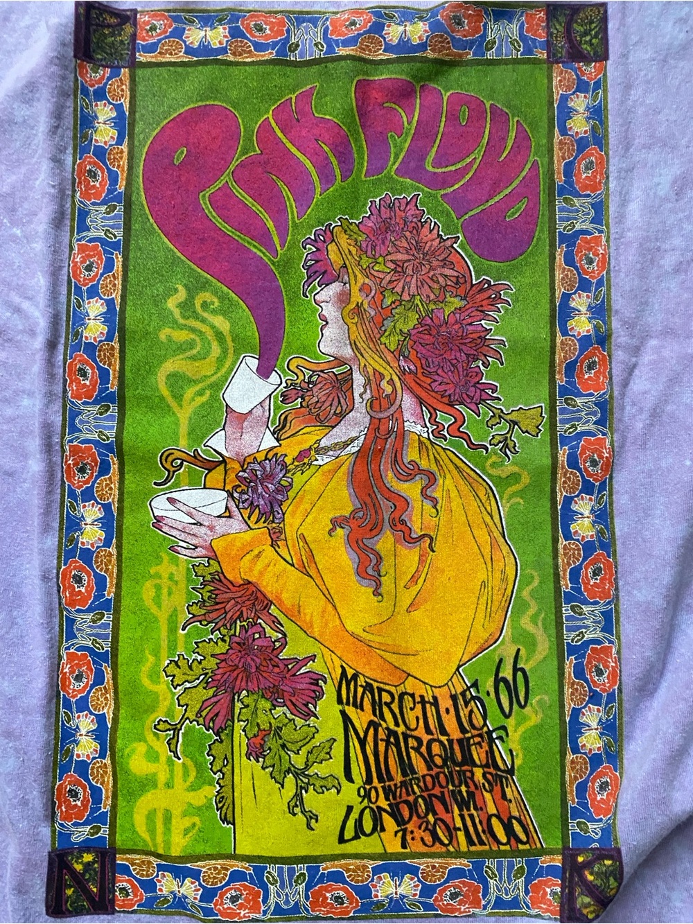 Pink Floyd Psychedelic Floral Vintage-Style Poster Tee - Green, Yellow, Pink